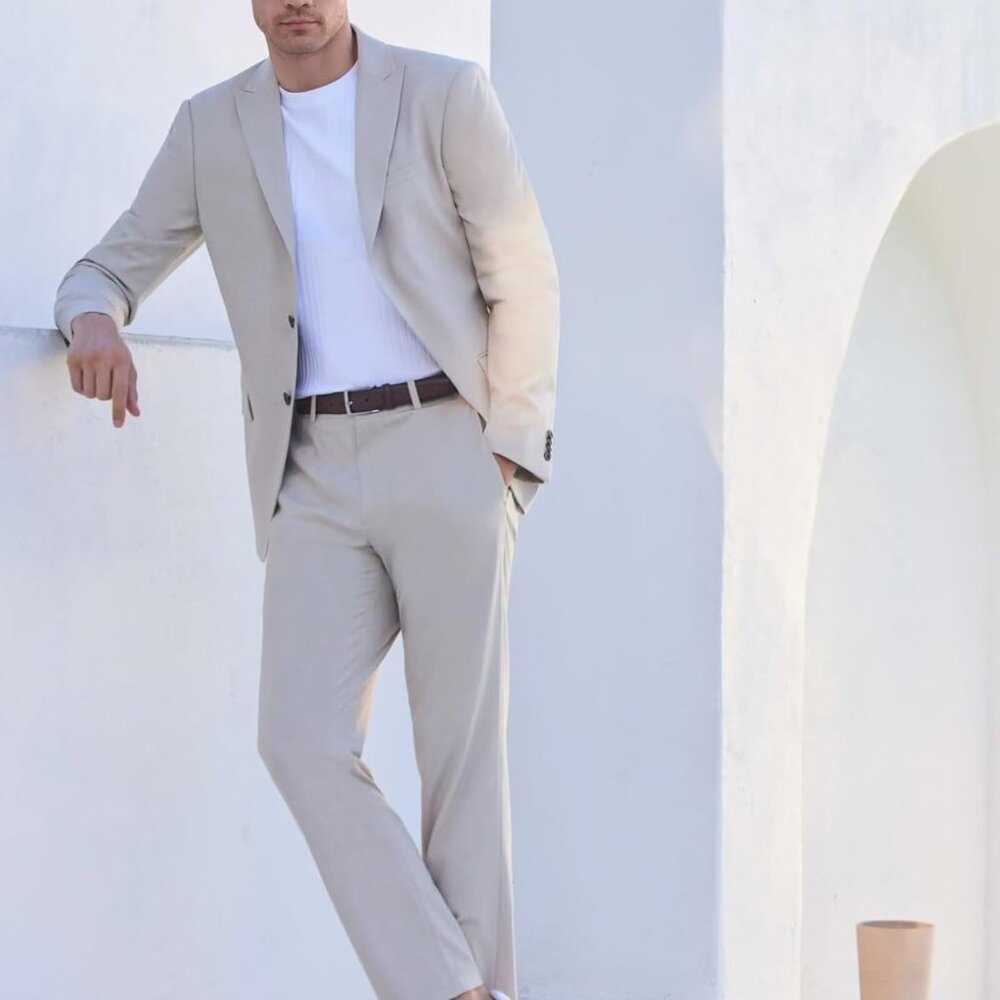 Men's 2 Piece Suit Slim Fit Suits for Men Two Button Blazer Formal Business Jack - Picture 5 of 7